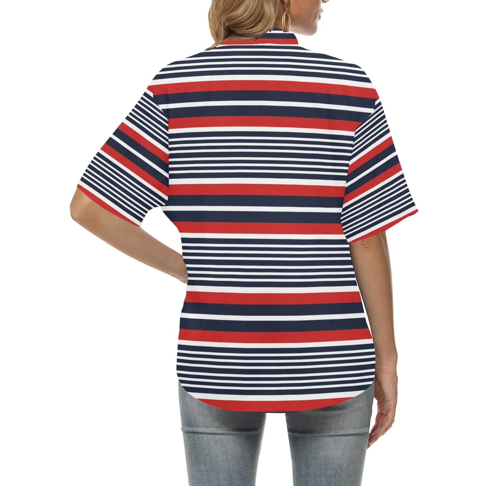 Americana Striped Hawaiian Shirt for Women