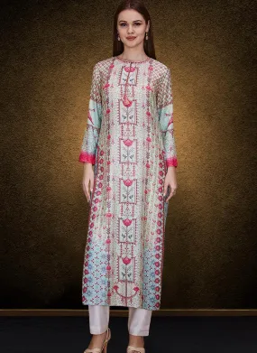 An Off White Elegant Printed Detailed Kurta