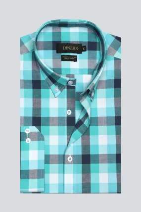 Aqua Gingham Check Casual Shirt