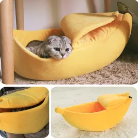 Banana Cat Bed House Cozy Cute Banana Puppy Cushion Kennel Warm Portable Pet Basket Supplies Mat Beds for Cats & Kittens