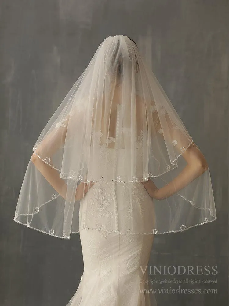 Beaded Short Blusher Veil Elegant Bridal Veils AC1244