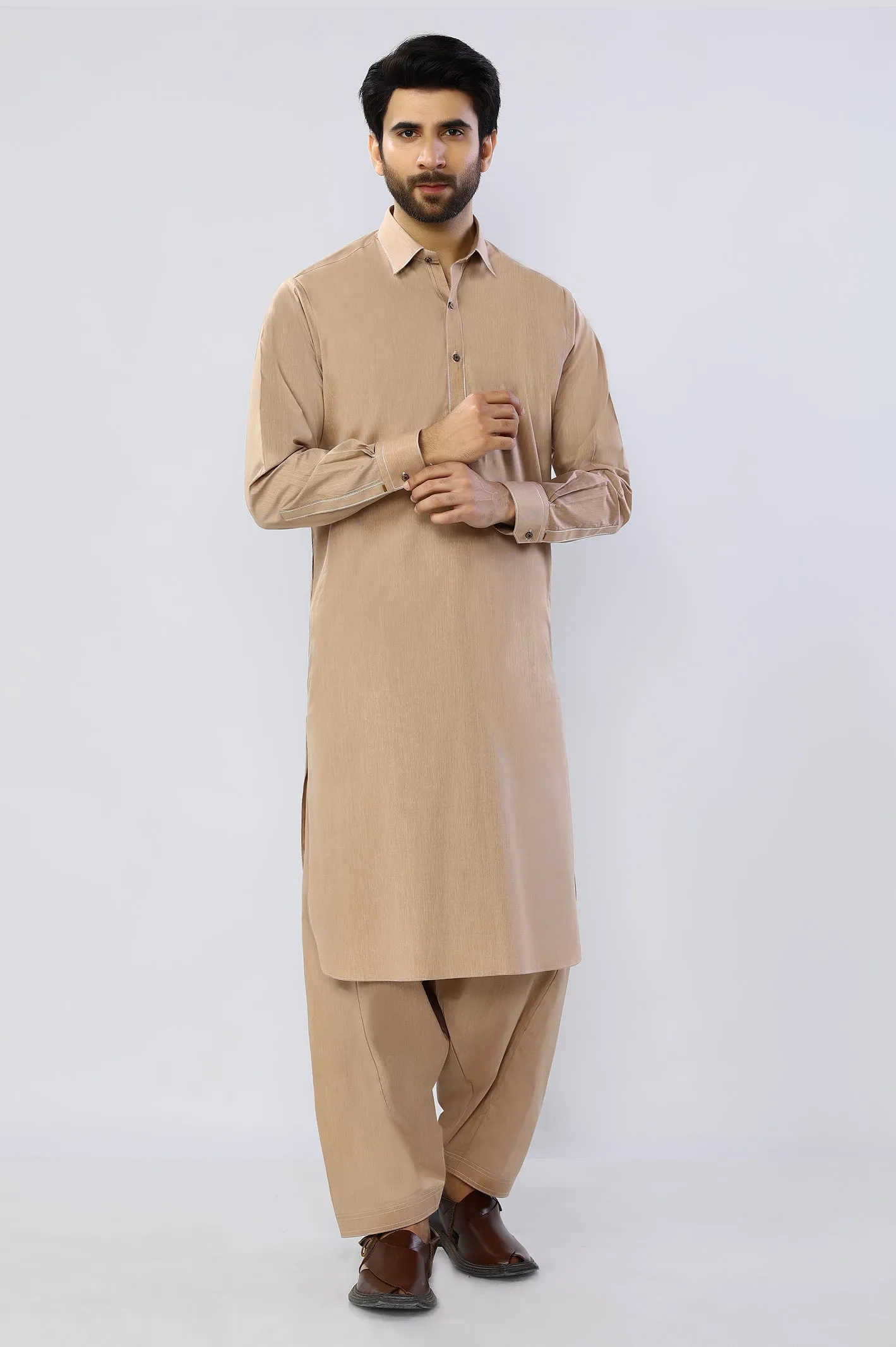 Beige Cotton Shalwar Kameez