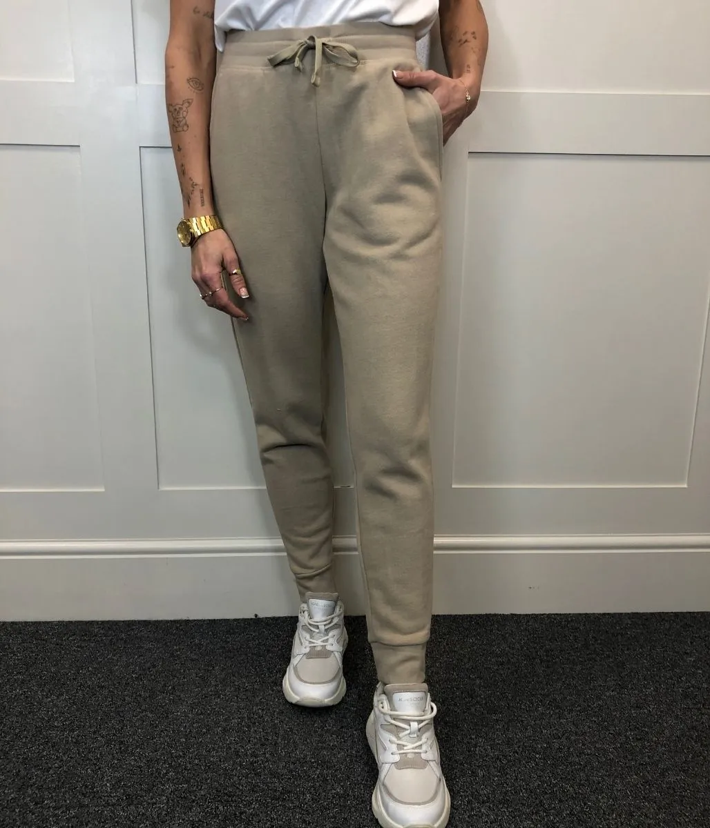 Beige Soft Fleece Cuffed Joggers