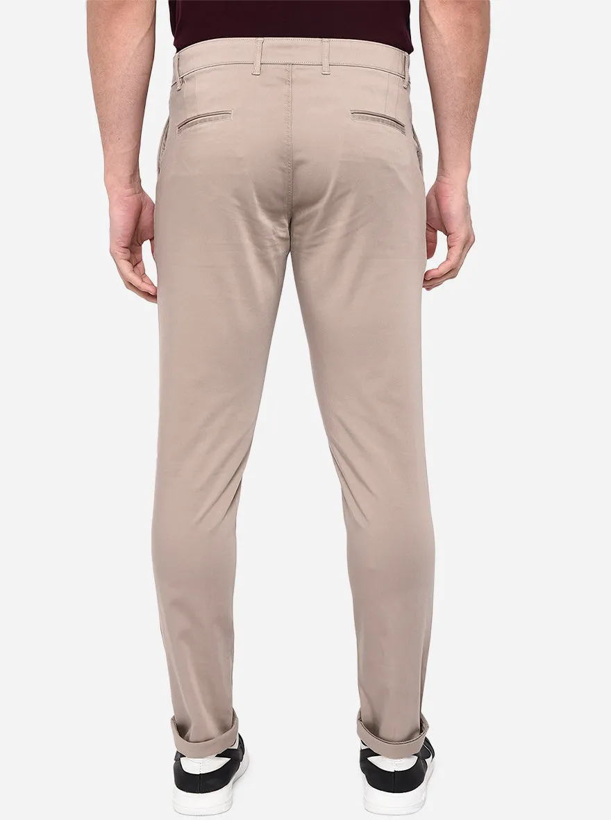 Beige Solid Neo Fit Casual Trouser | Greenfibre