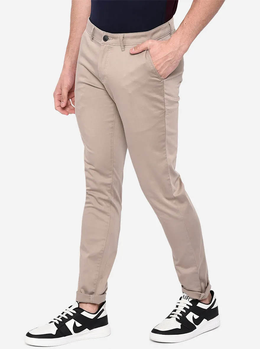 Beige Solid Neo Fit Casual Trouser | Greenfibre