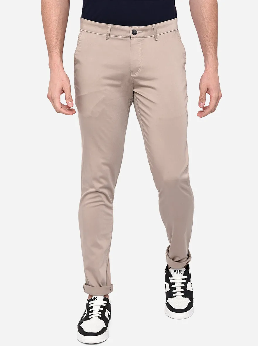 Beige Solid Neo Fit Casual Trouser | Greenfibre