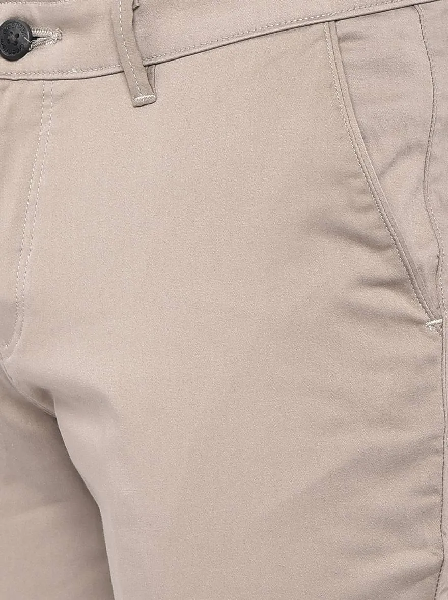 Beige Solid Neo Fit Casual Trouser | Greenfibre