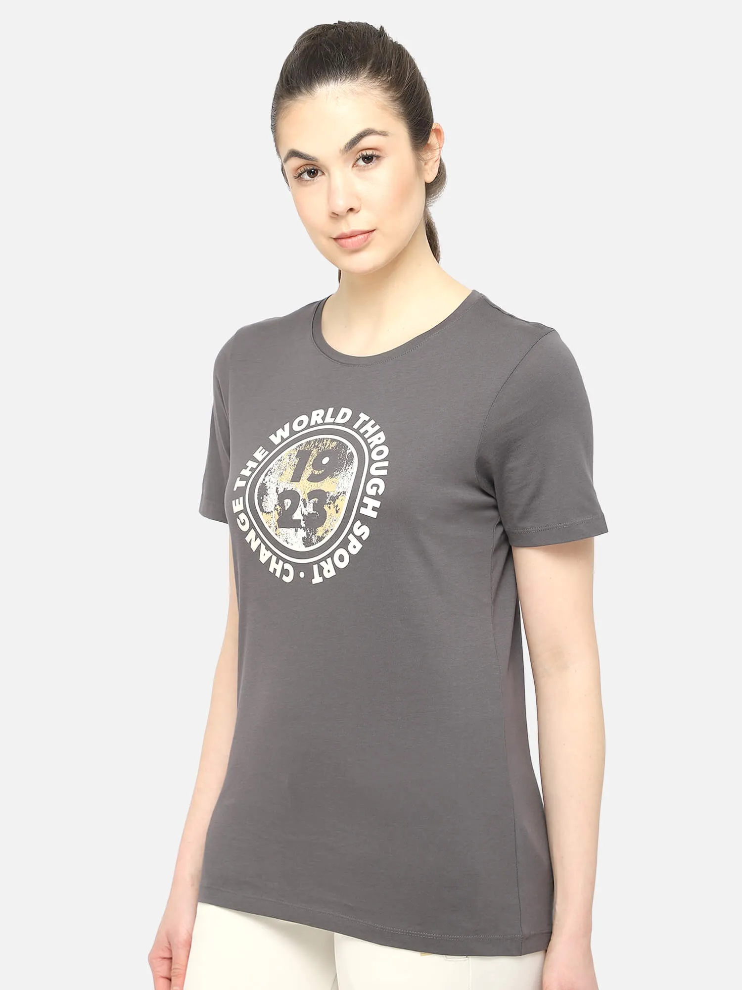 Blake Women Cotton Grey T-Shirt