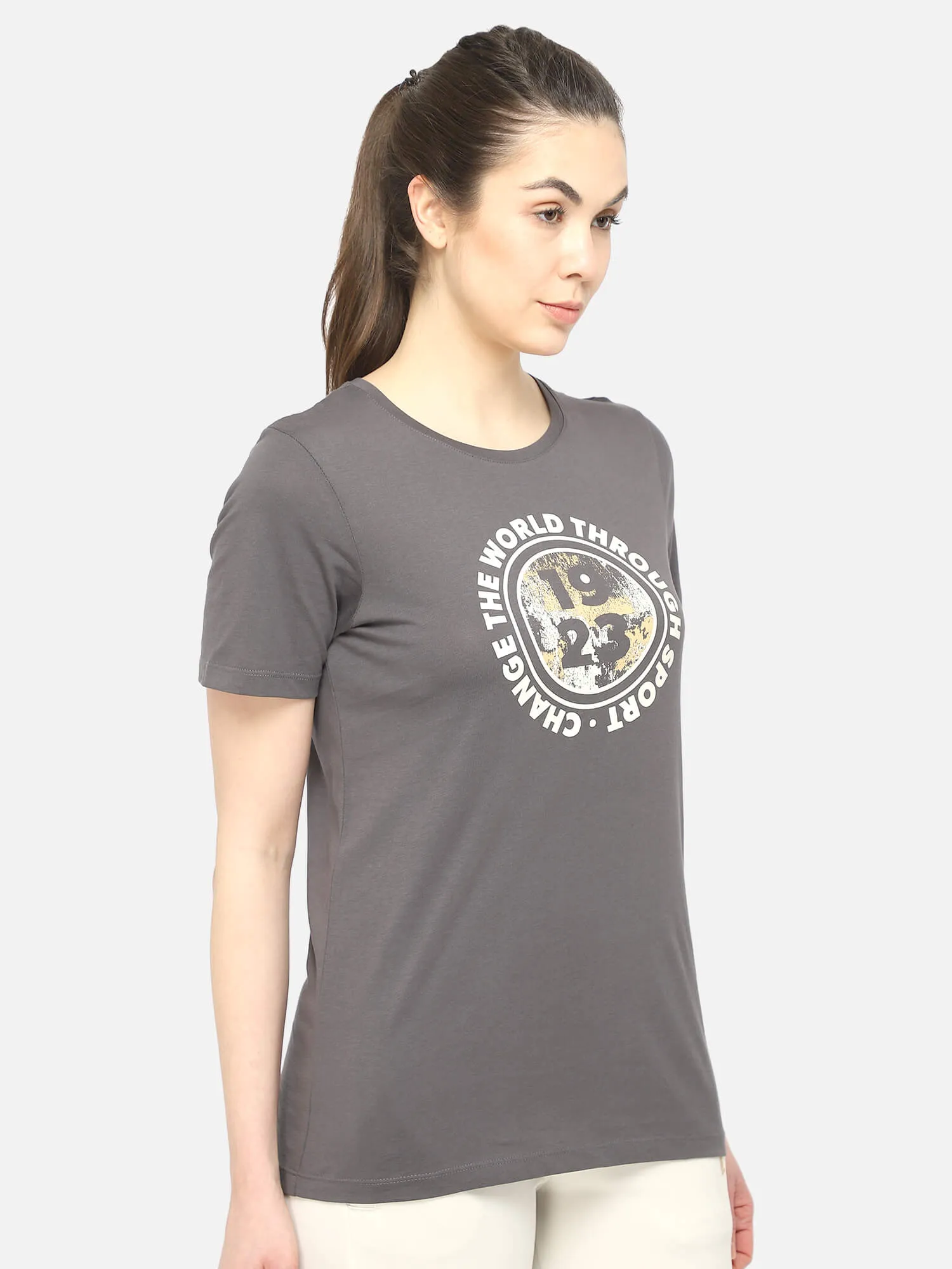 Blake Women Cotton Grey T-Shirt