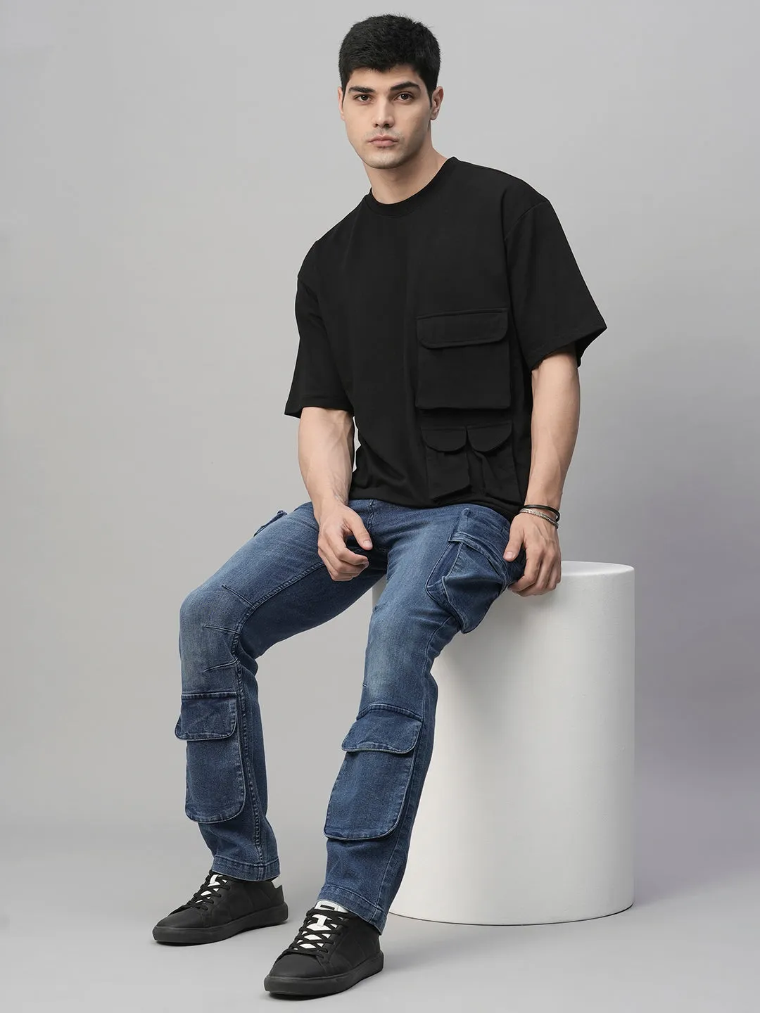 Cargo T-Shirt For Men - Black