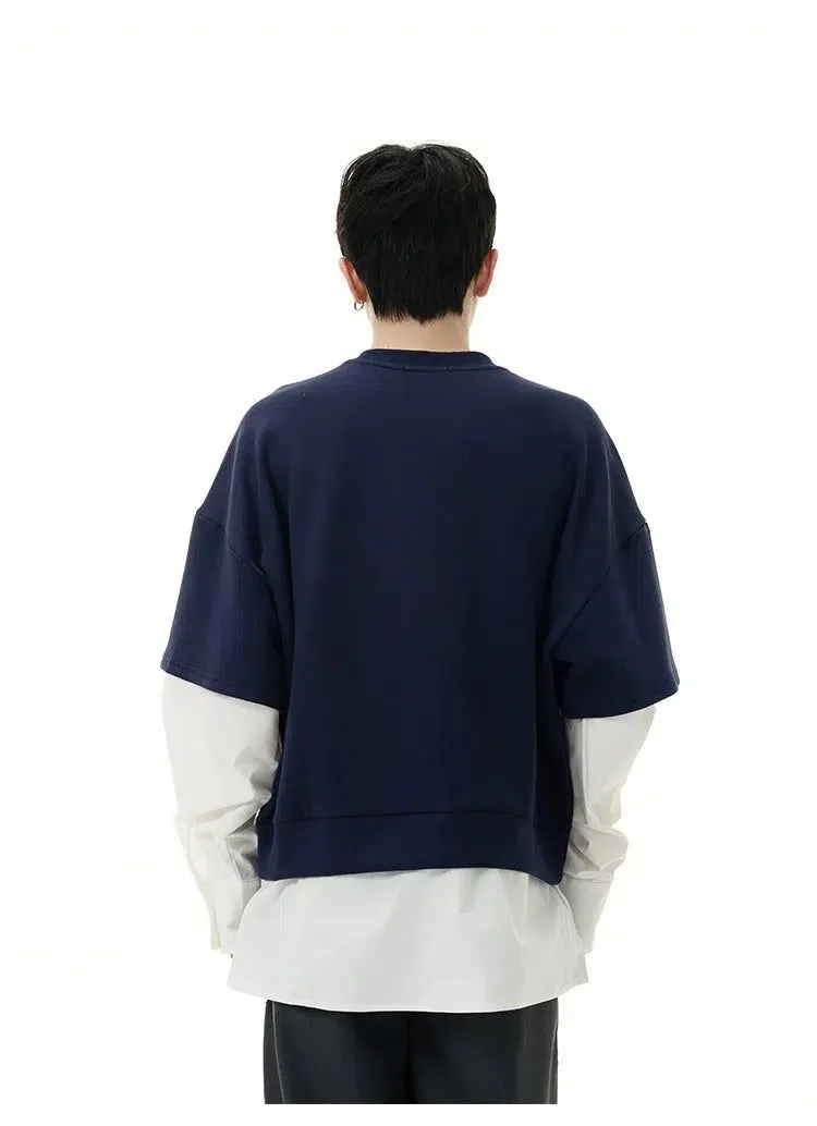 Casual Contrast Layered Crewneck