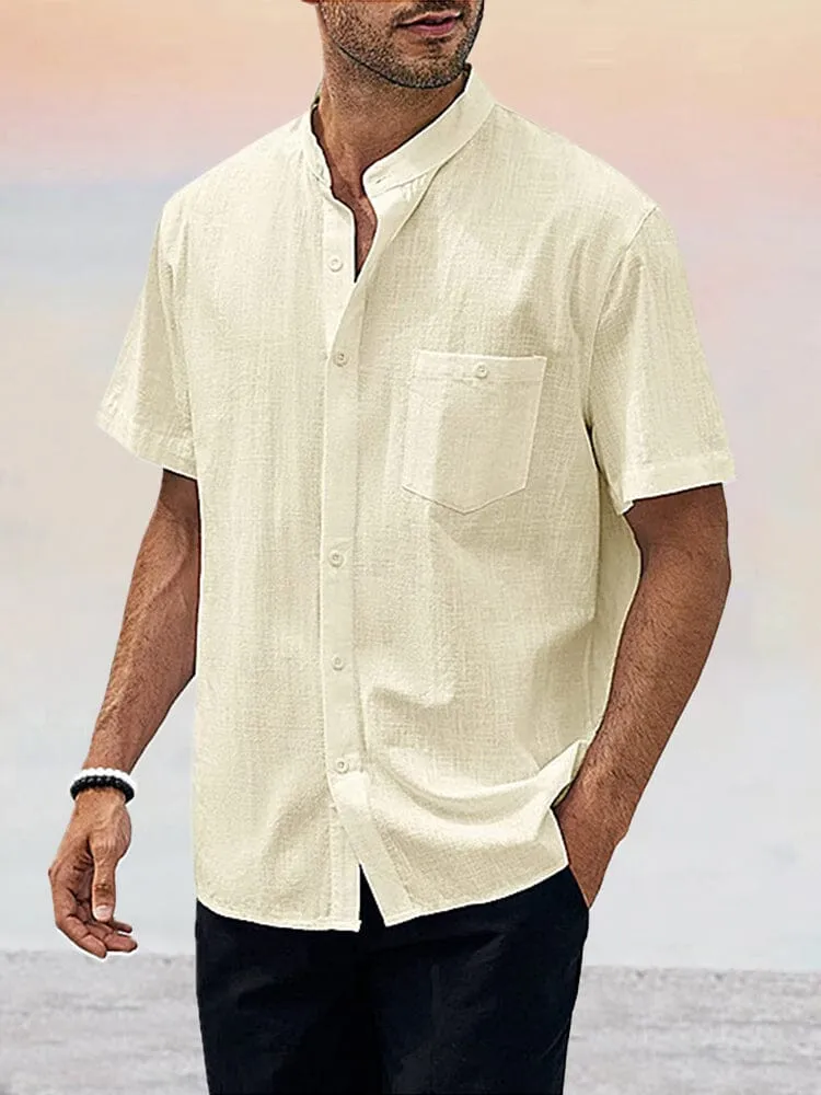 Casual Cotton Linen Pocket Shirt