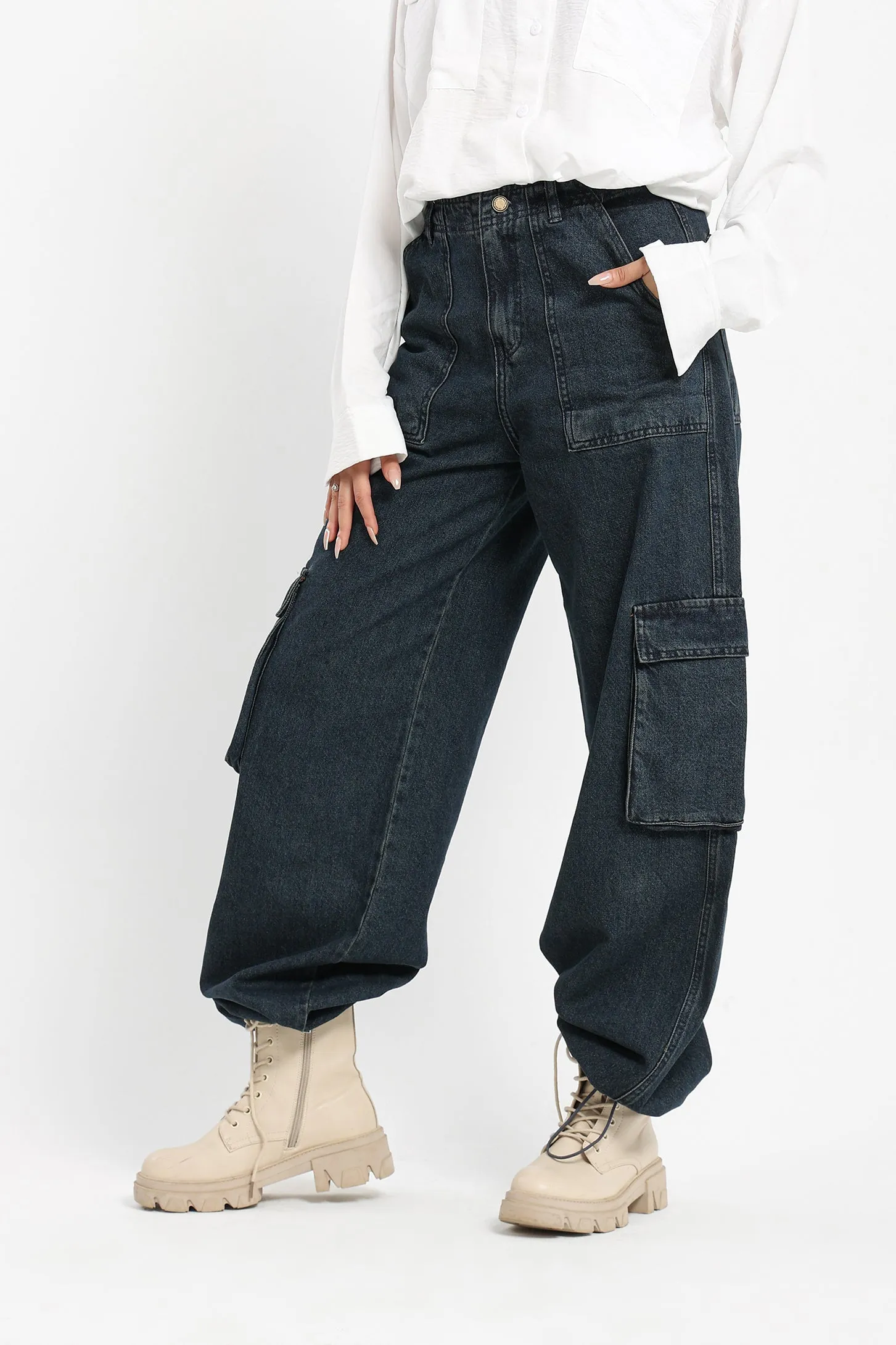 CASUAL UTILITY CARGO JEANS - BLUE