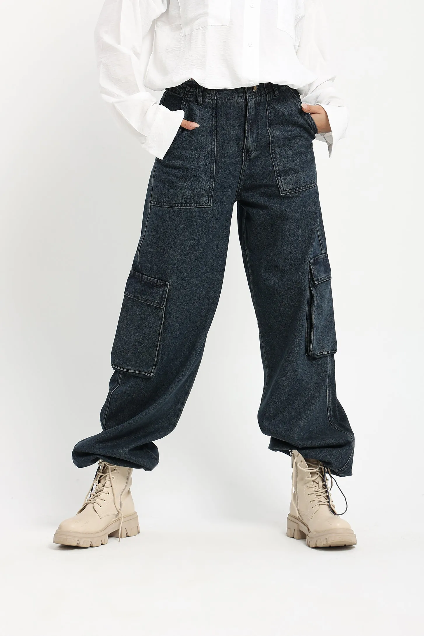 CASUAL UTILITY CARGO JEANS - BLUE