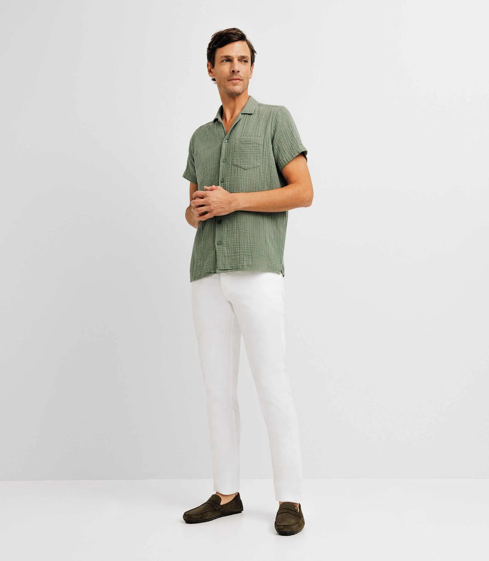 Chemise casual en coton verte