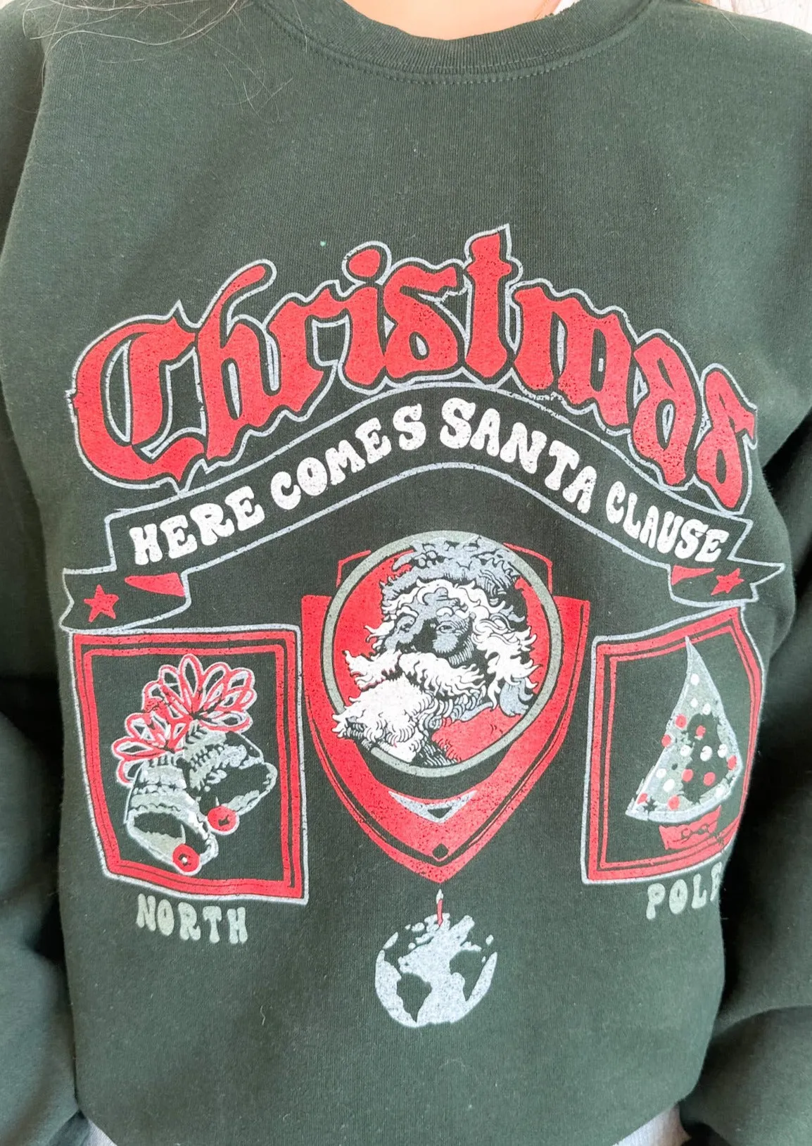 Christmas Patch Military Green Thrifted Sweatshirt