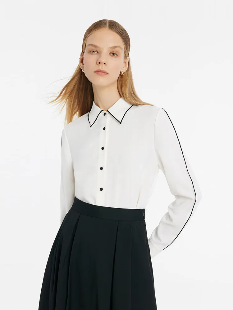 Contrast Trim Commute Women Shirt