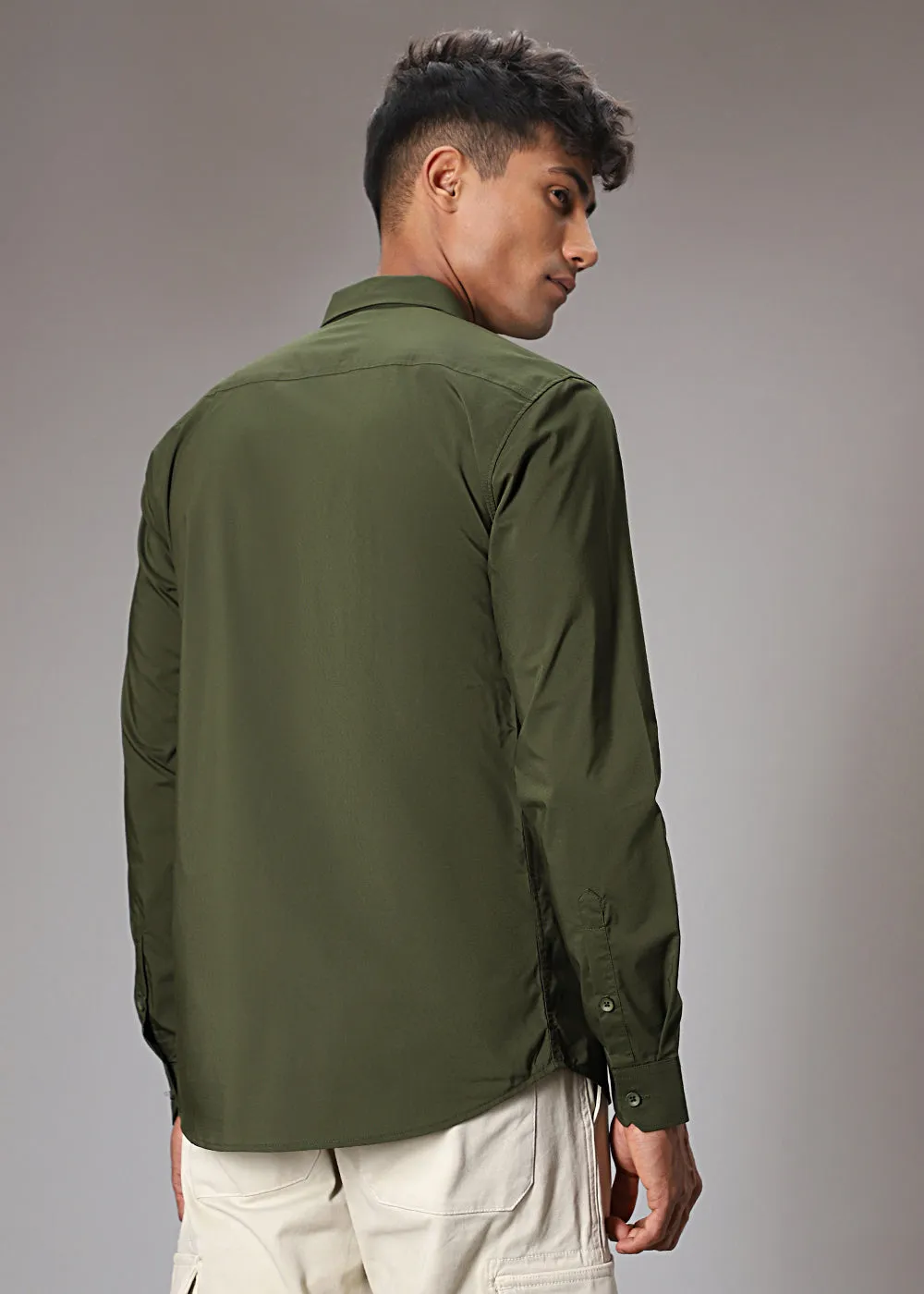 Stylish Dark Green Cotton Shirt