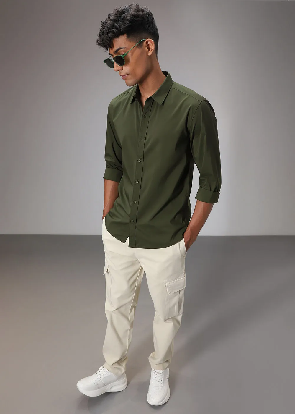 Stylish Dark Green Cotton Shirt