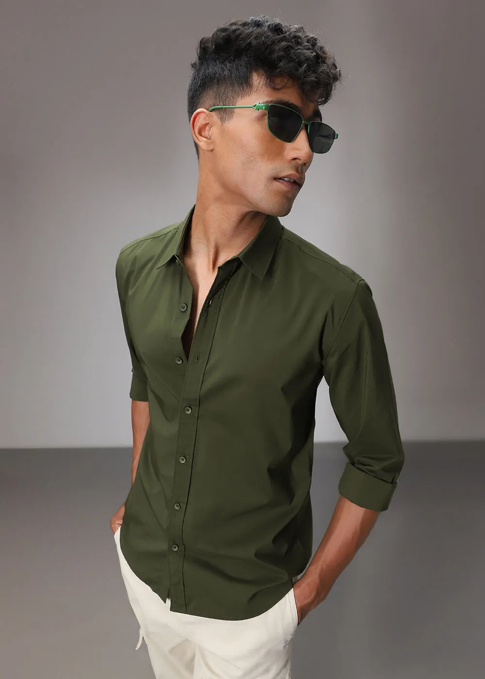 Stylish Dark Green Cotton Shirt