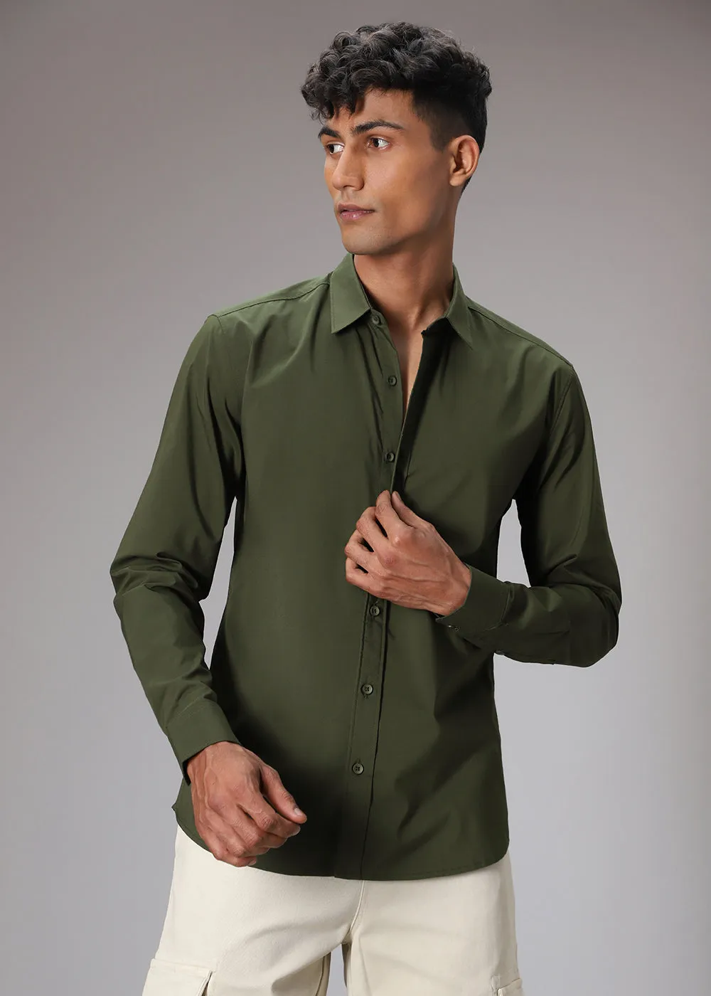 Stylish Dark Green Cotton Shirt