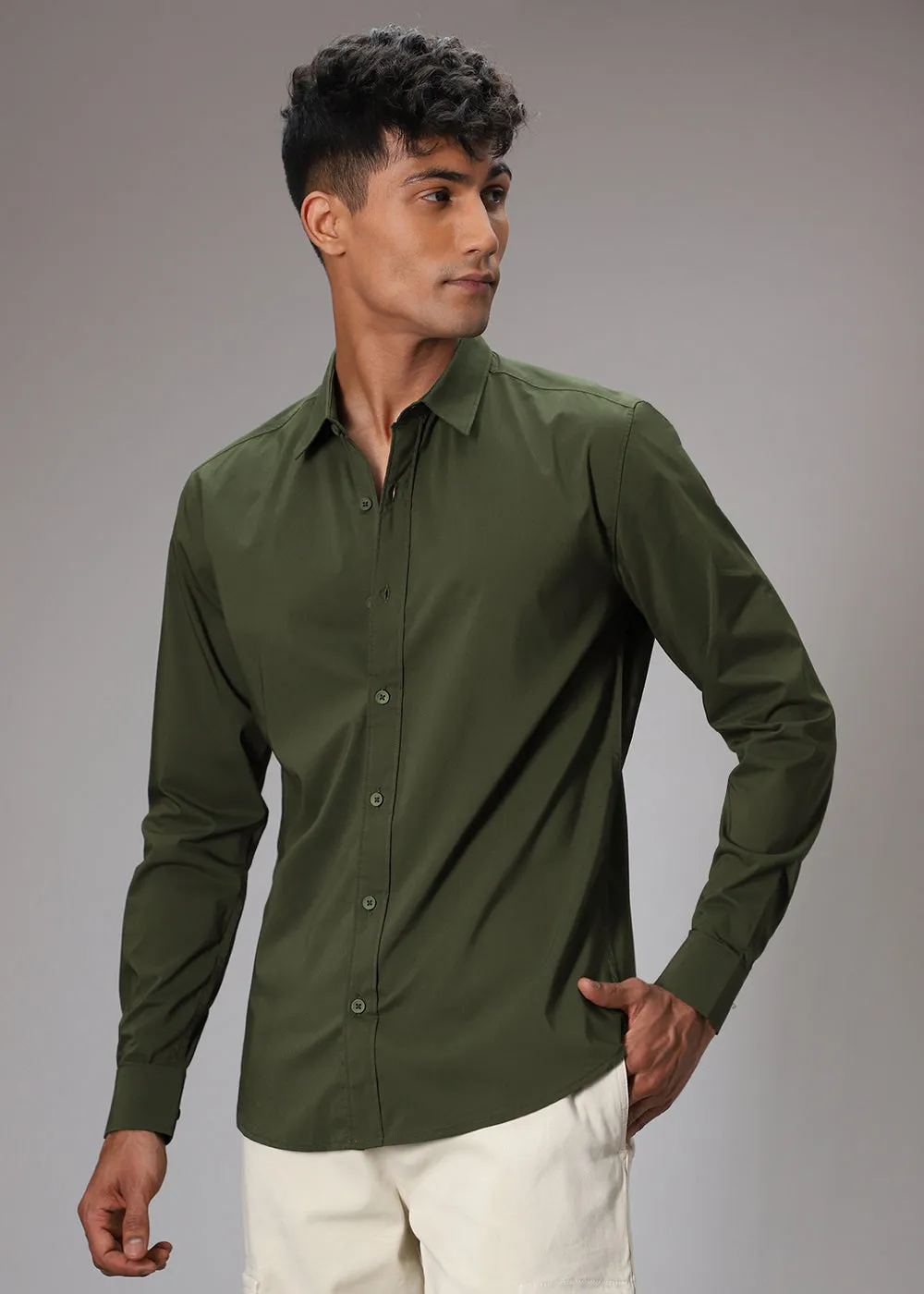 Stylish Dark Green Cotton Shirt