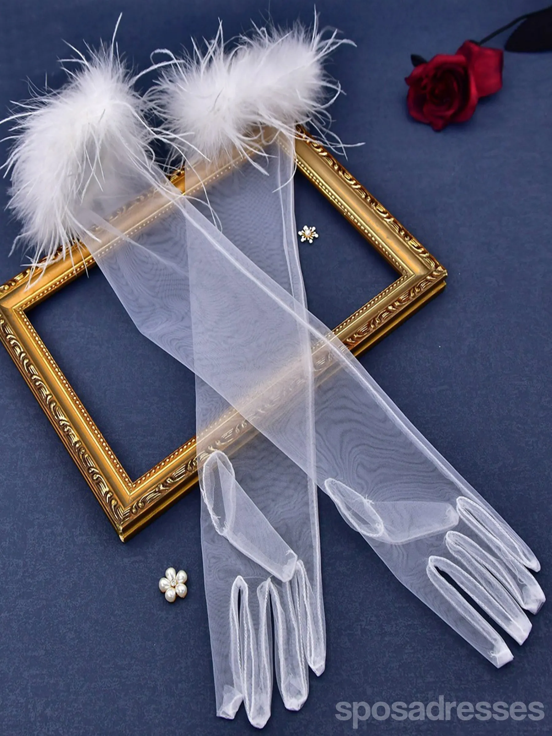 Elegant and Simple Feather Elbow Long Gloves, VM23