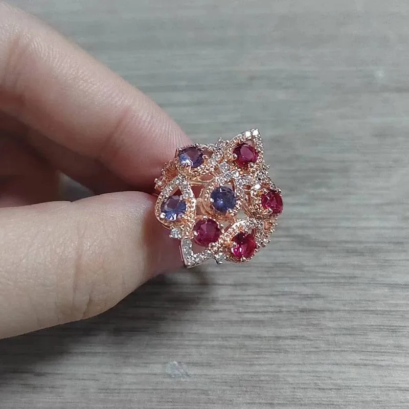 Elegant Big Purple Flower Ring