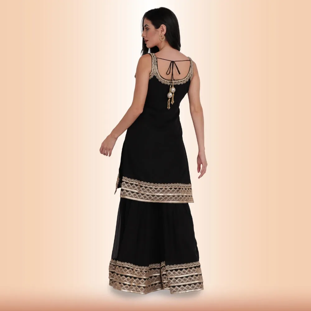 Elegant Garara Set with Gold Accent - Black