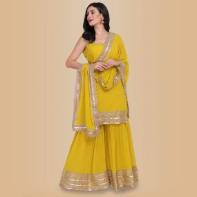 Elegant Garara Set with Gold Accent - Yellow