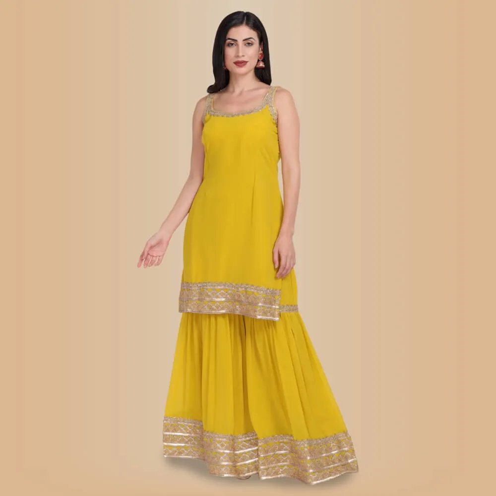 Elegant Garara Set with Gold Accent - Yellow