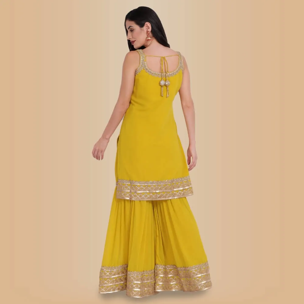 Elegant Garara Set with Gold Accent - Yellow