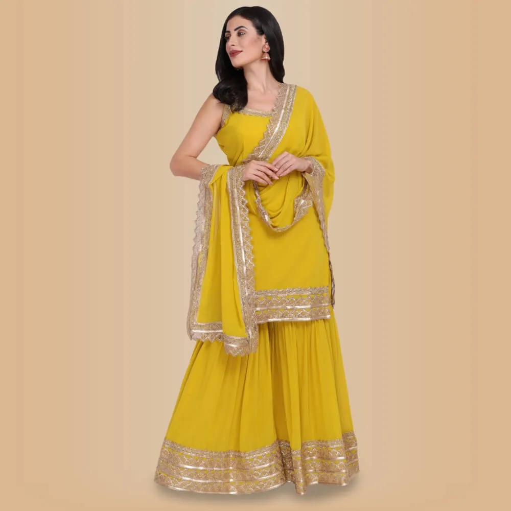 Elegant Garara Set with Gold Accent - Yellow