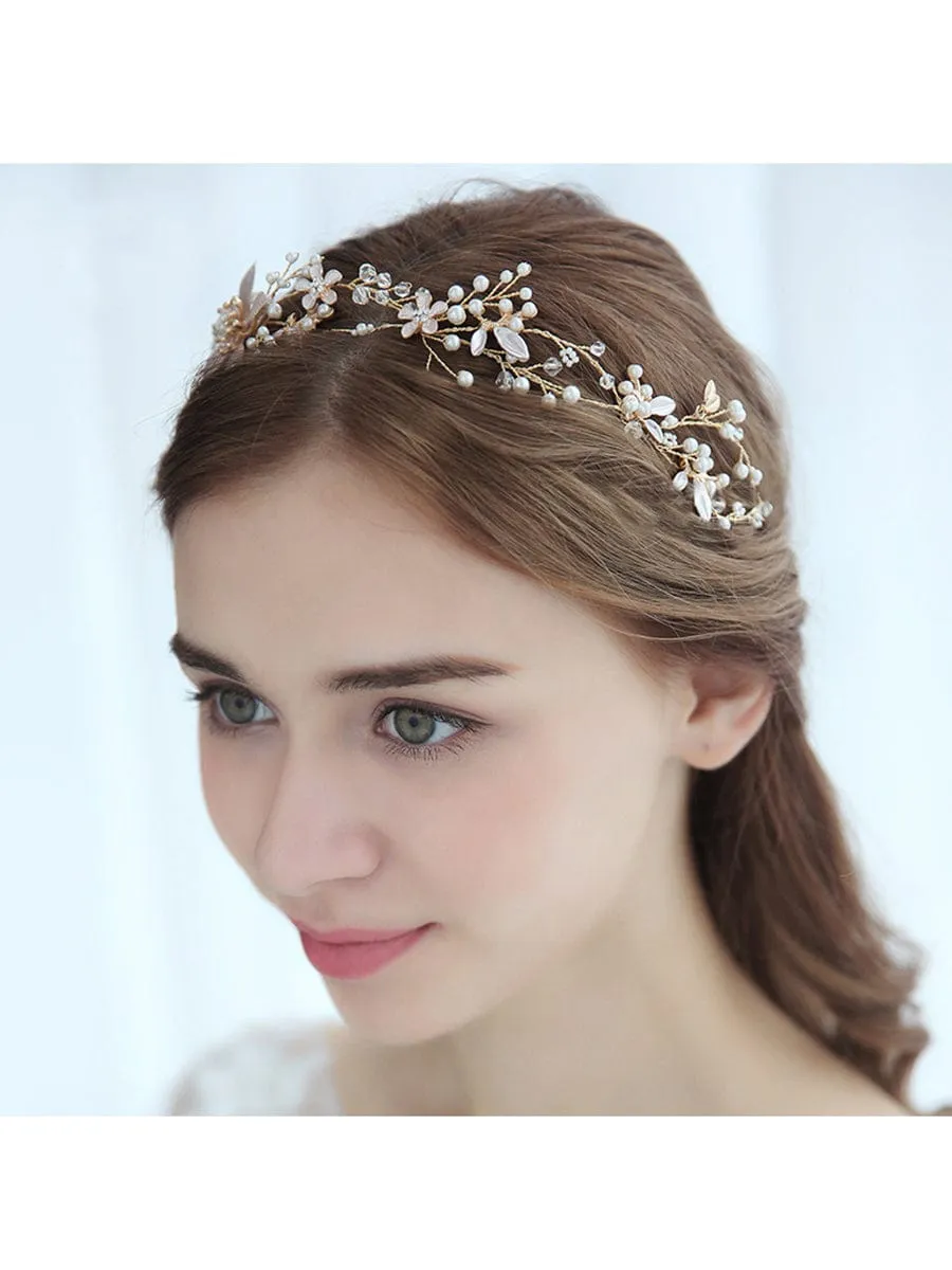 Elegant Gold Flower Headband with Rhinestone