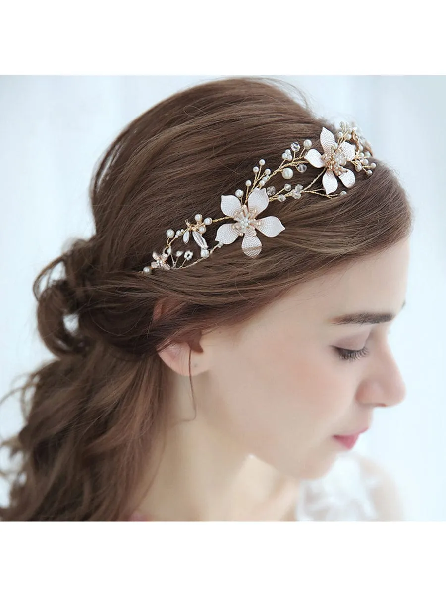 Elegant Gold Flower Headband with Rhinestone