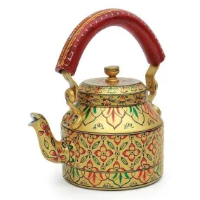 Elegant Golden Hand Painted Tea Pot in Aluminium