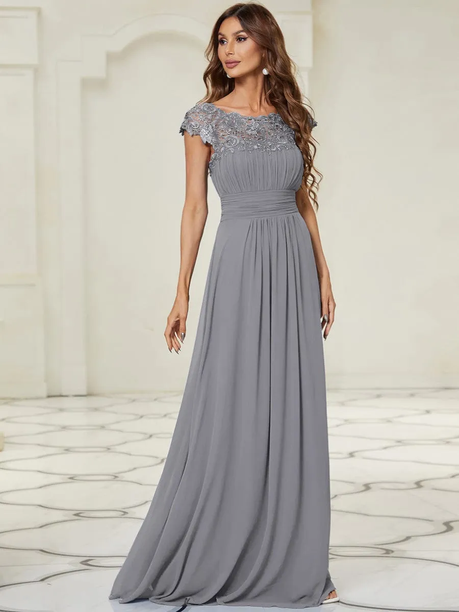 Elegant Maxi Long Lace Cap Sleeve Bridesmaid Dress