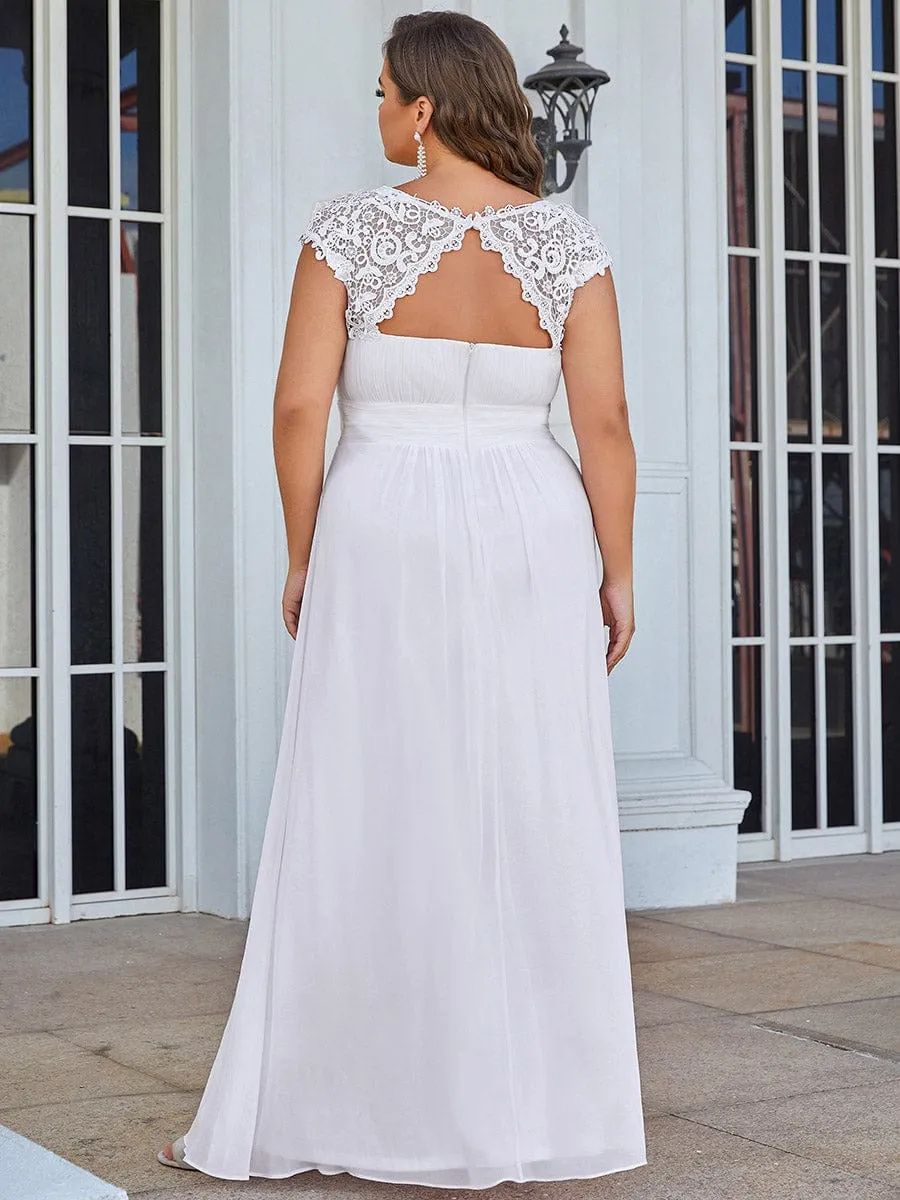 Elegant Maxi Long Lace Cap Sleeve Bridesmaid Dress