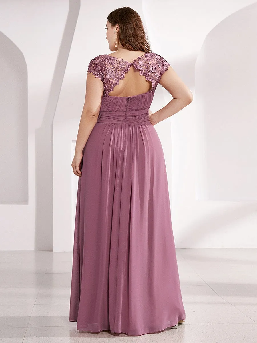 Elegant Maxi Long Lace Cap Sleeve Bridesmaid Dress