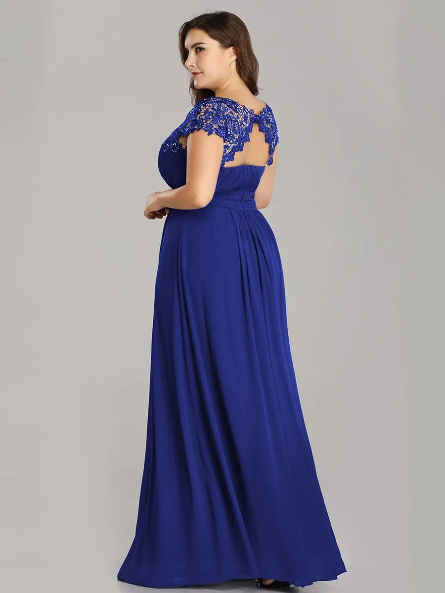 Elegant Maxi Long Lace Cap Sleeve Bridesmaid Dress