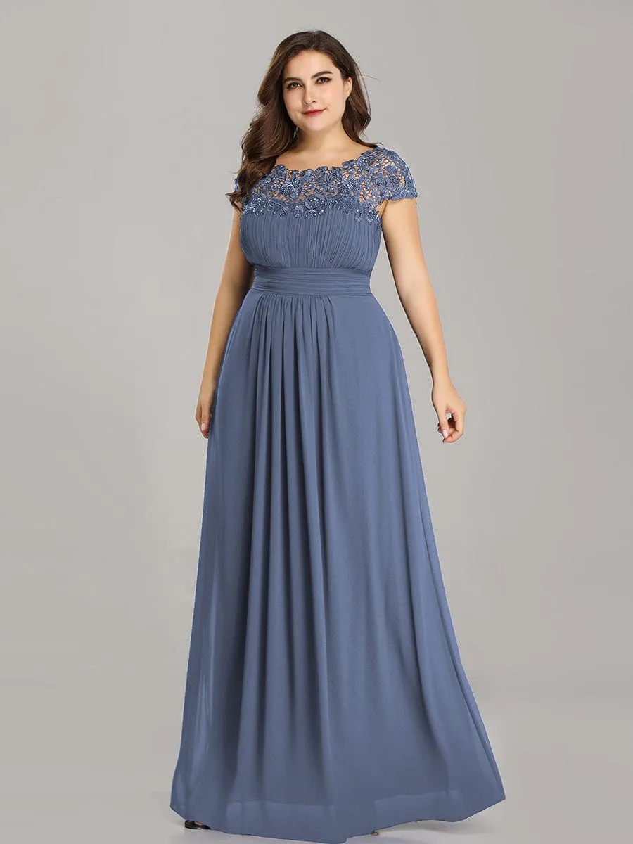 Elegant Maxi Long Lace Cap Sleeve Bridesmaid Dress