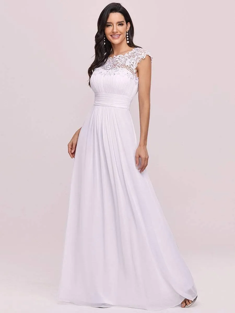 Elegant Maxi Long Lace Cap Sleeve Bridesmaid Dress