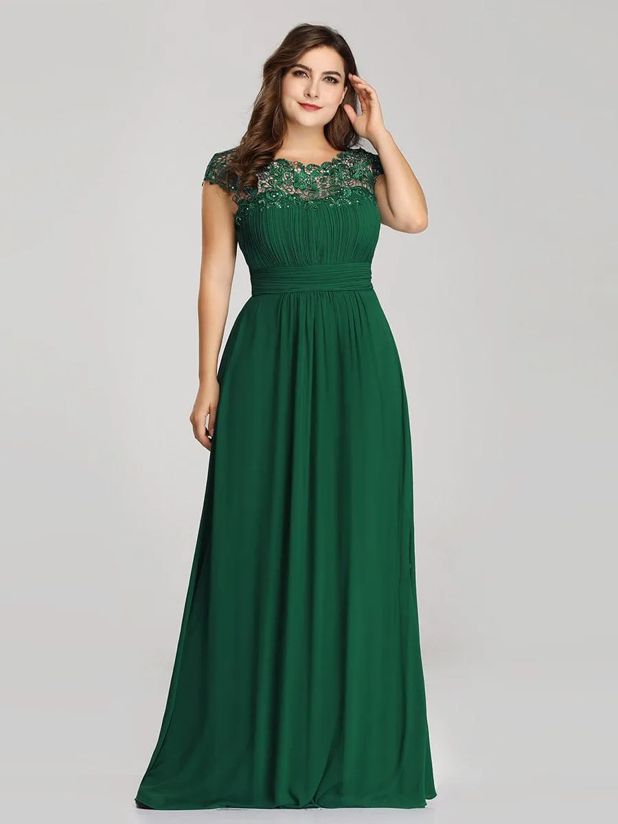 Elegant Maxi Long Lace Cap Sleeve Bridesmaid Dress