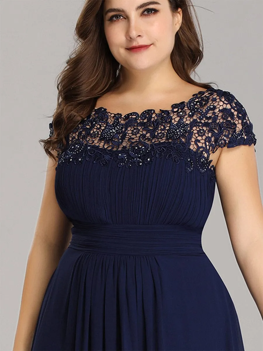 Elegant Maxi Long Lace Cap Sleeve Bridesmaid Dress