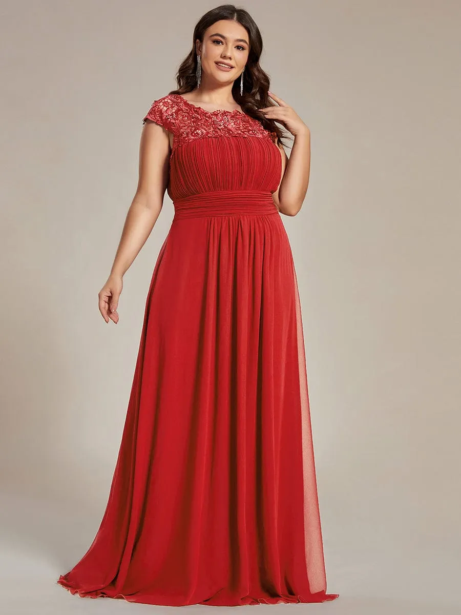 Elegant Maxi Long Lace Cap Sleeve Bridesmaid Dress