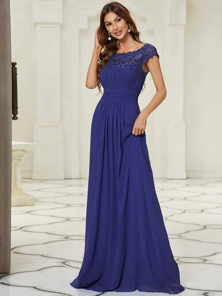 Elegant Maxi Long Lace Cap Sleeve Bridesmaid Dress