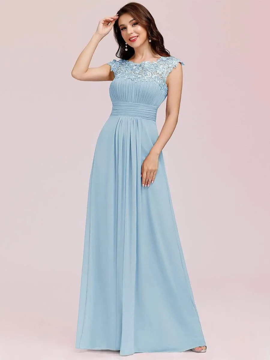 Elegant Maxi Long Lace Cap Sleeve Bridesmaid Dress