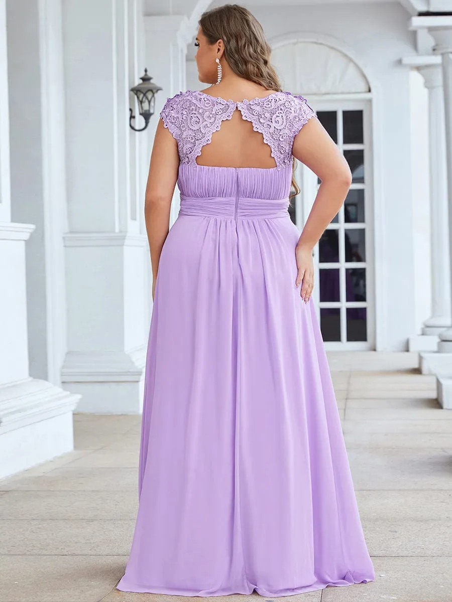 Elegant Maxi Long Lace Cap Sleeve Bridesmaid Dress