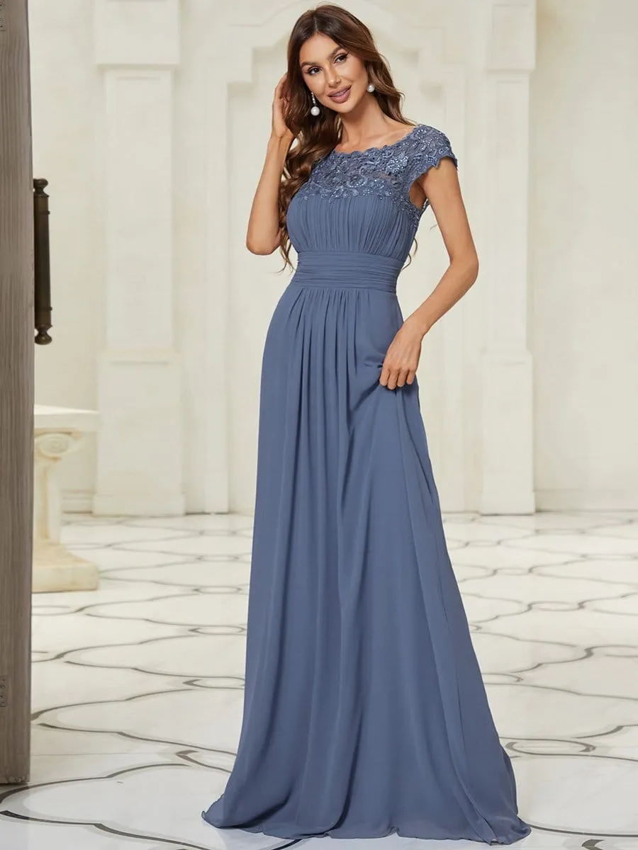 Elegant Maxi Long Lace Cap Sleeve Bridesmaid Dress