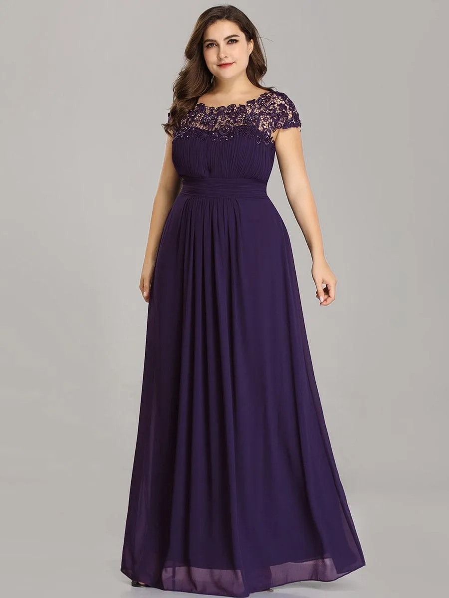 Elegant Maxi Long Lace Cap Sleeve Bridesmaid Dress